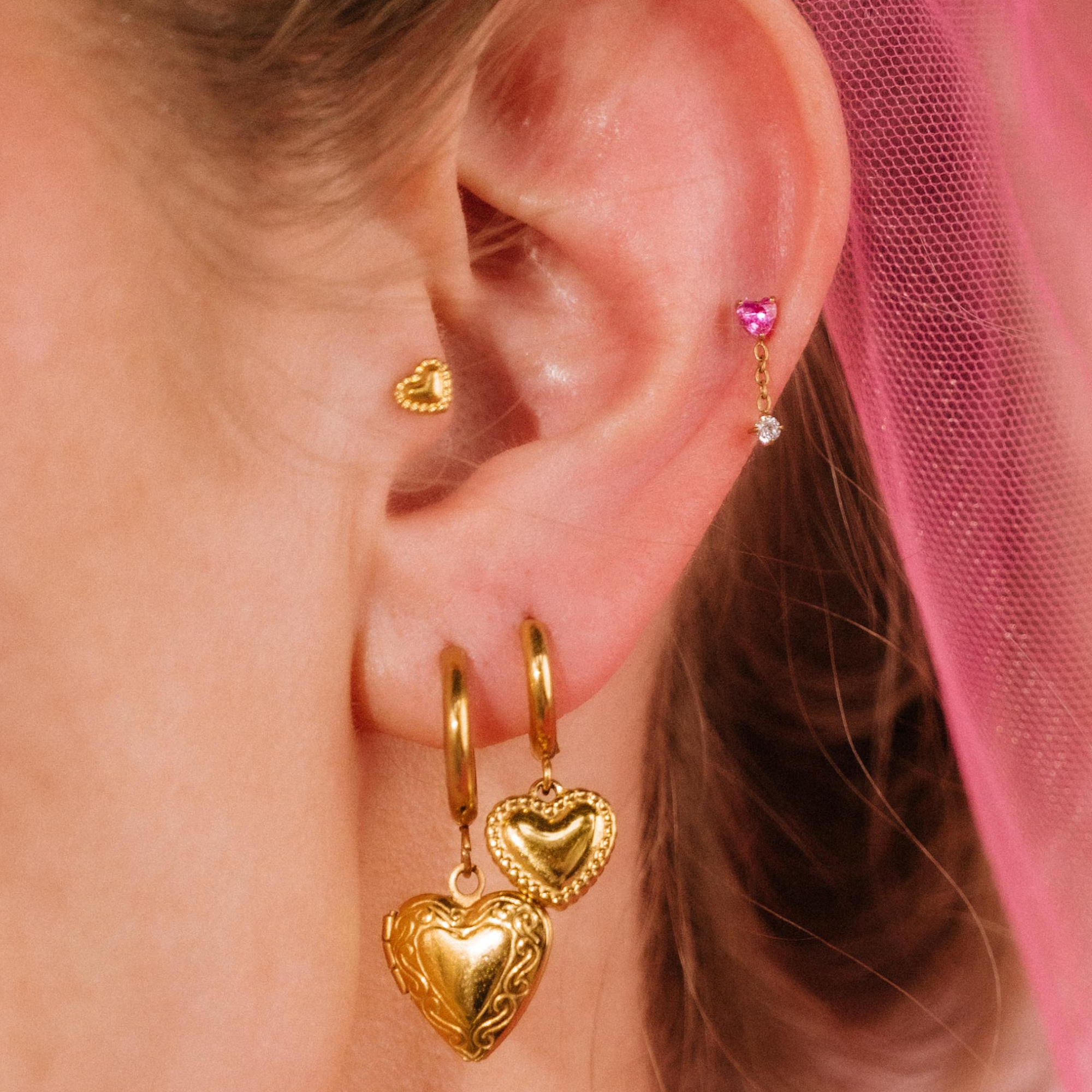 Pillow Heart Charm Hoops