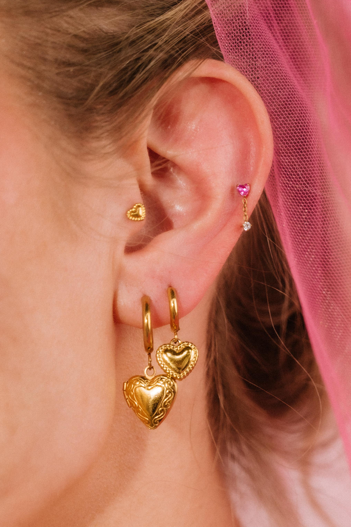 Pillow Heart Charm Hoops