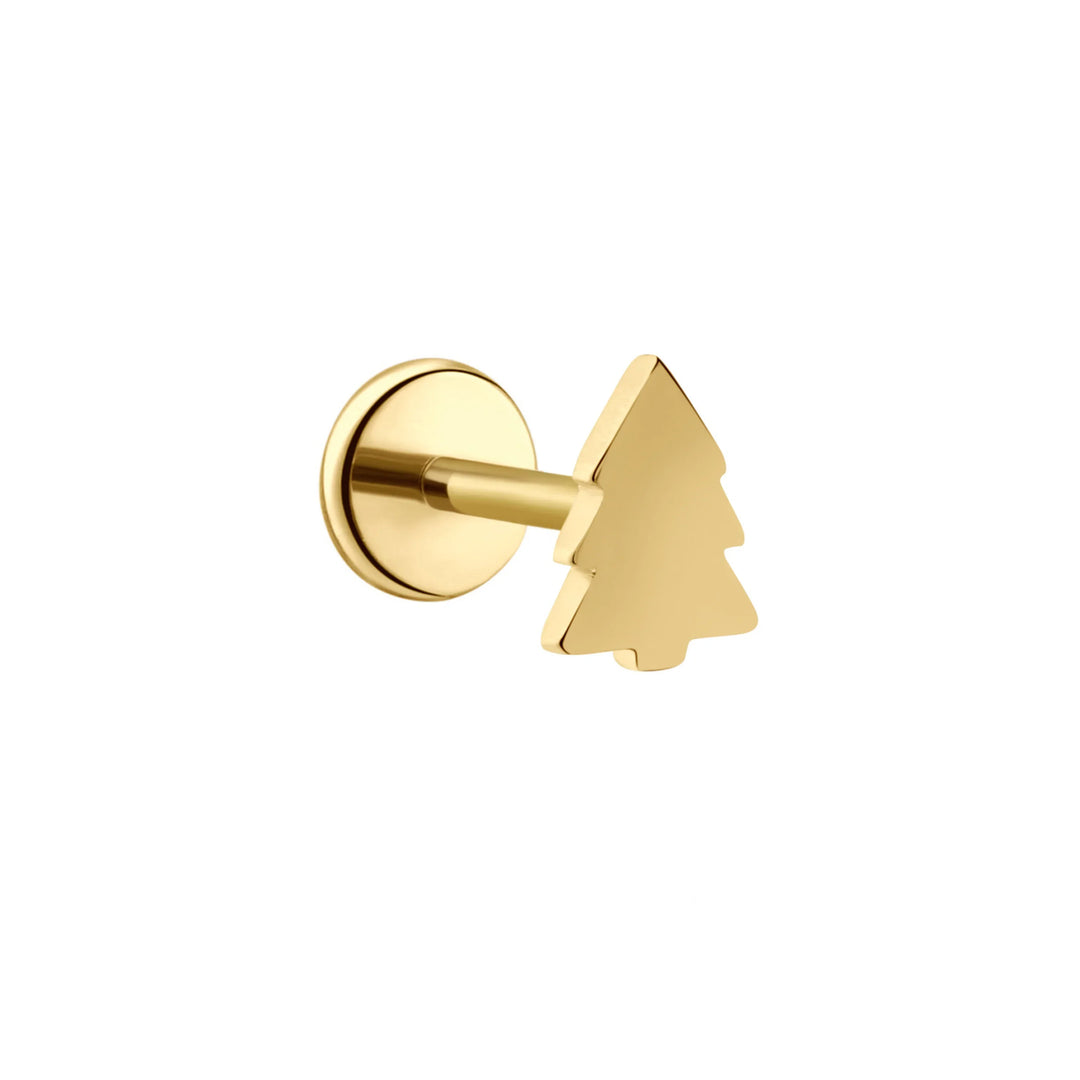 Gold tree-shaped flat back stud earring on a white background
