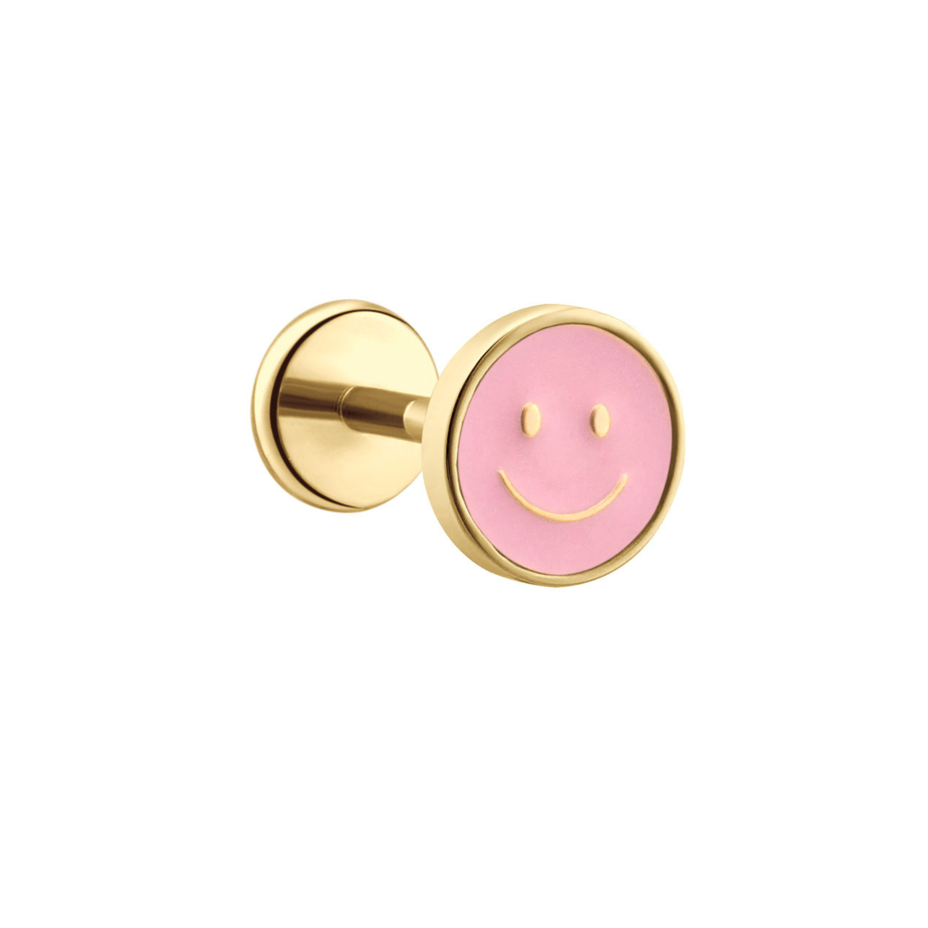 Smiley Face Enamel Flat Back Stud - Light Pink