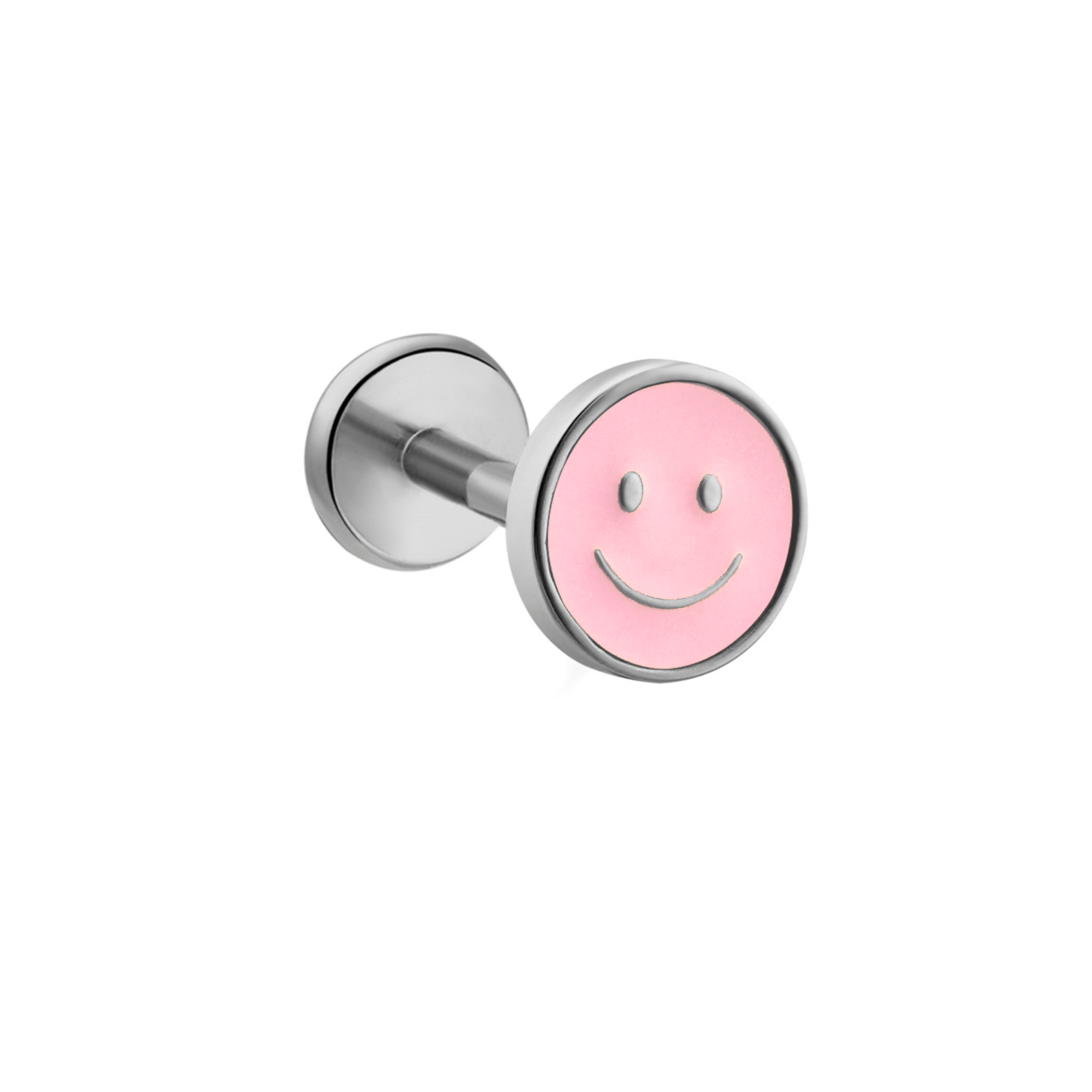 Smiley Face Enamel Flat Back Stud - Light Pink