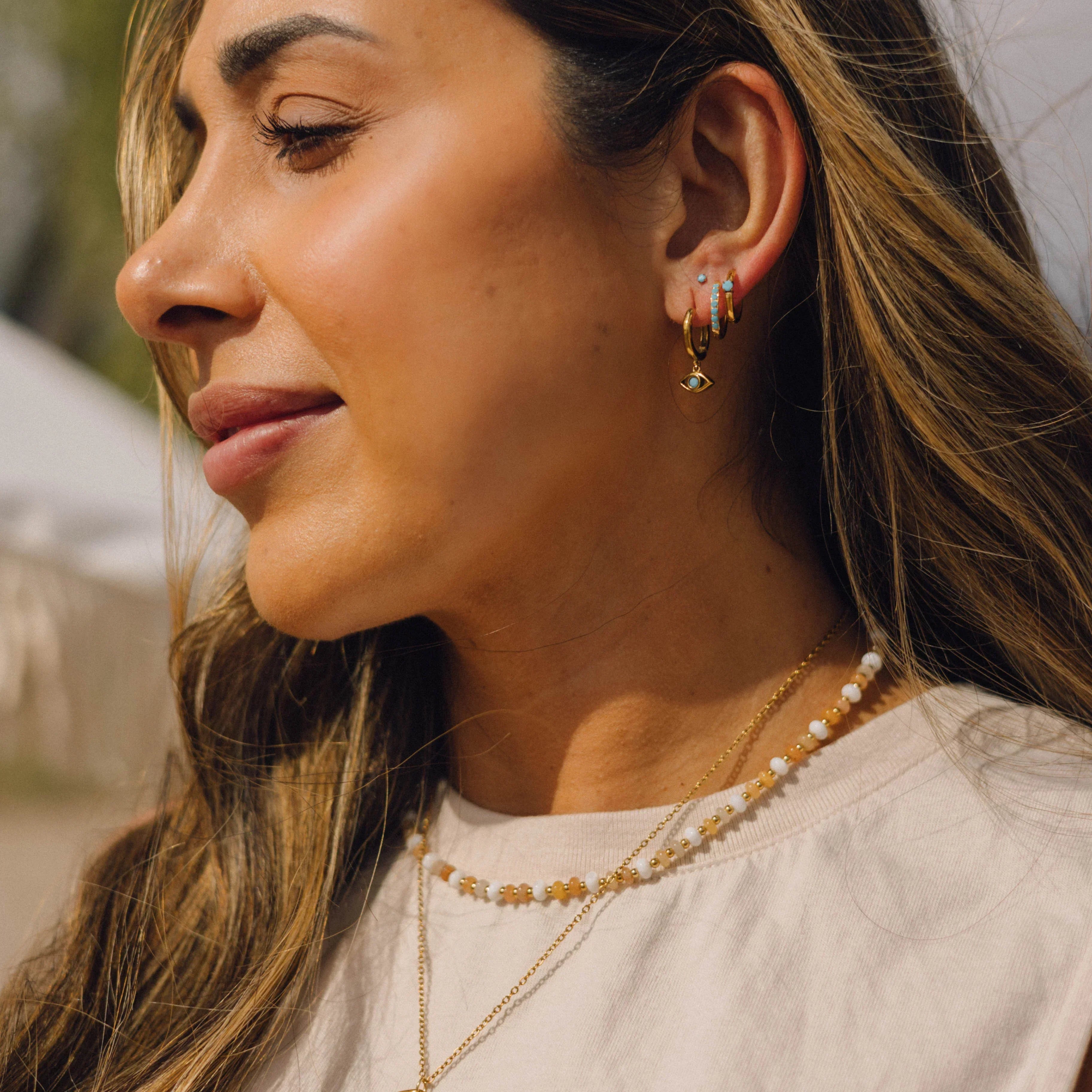 Titanium Solitaire Hoops (Blue Lagoon)