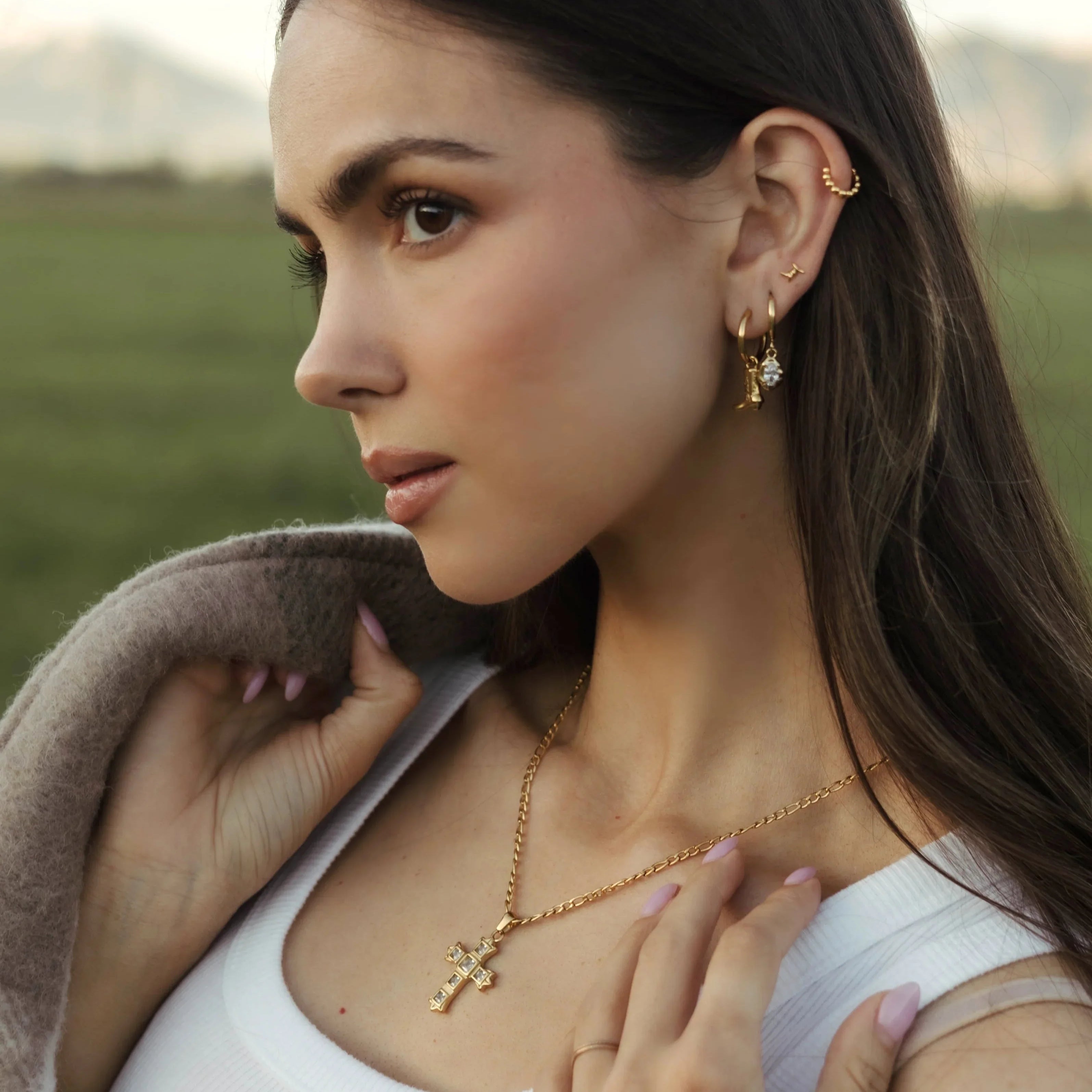 Ornate Zirconia Cross Necklace