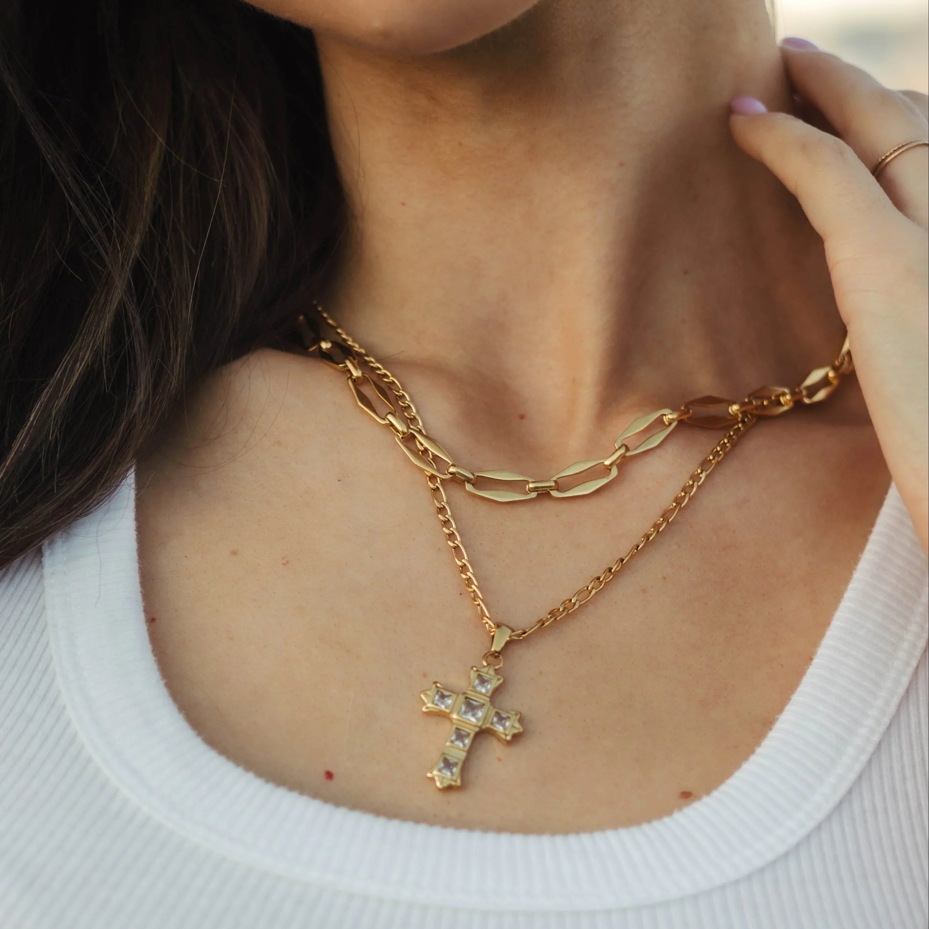 Ornate Zirconia Cross Necklace