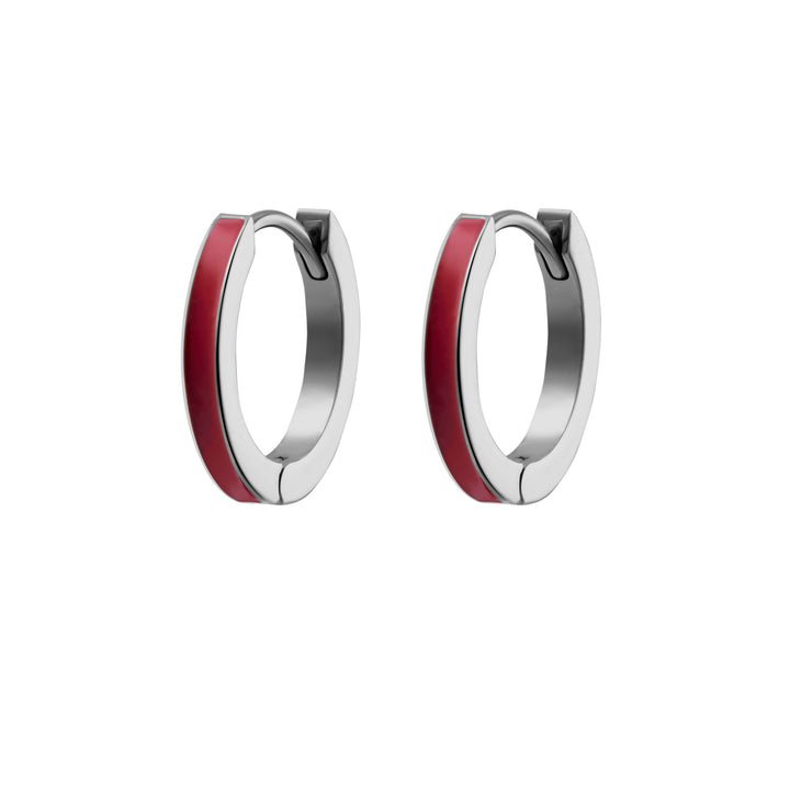 Red Stripe Enamel Titanium Hoops