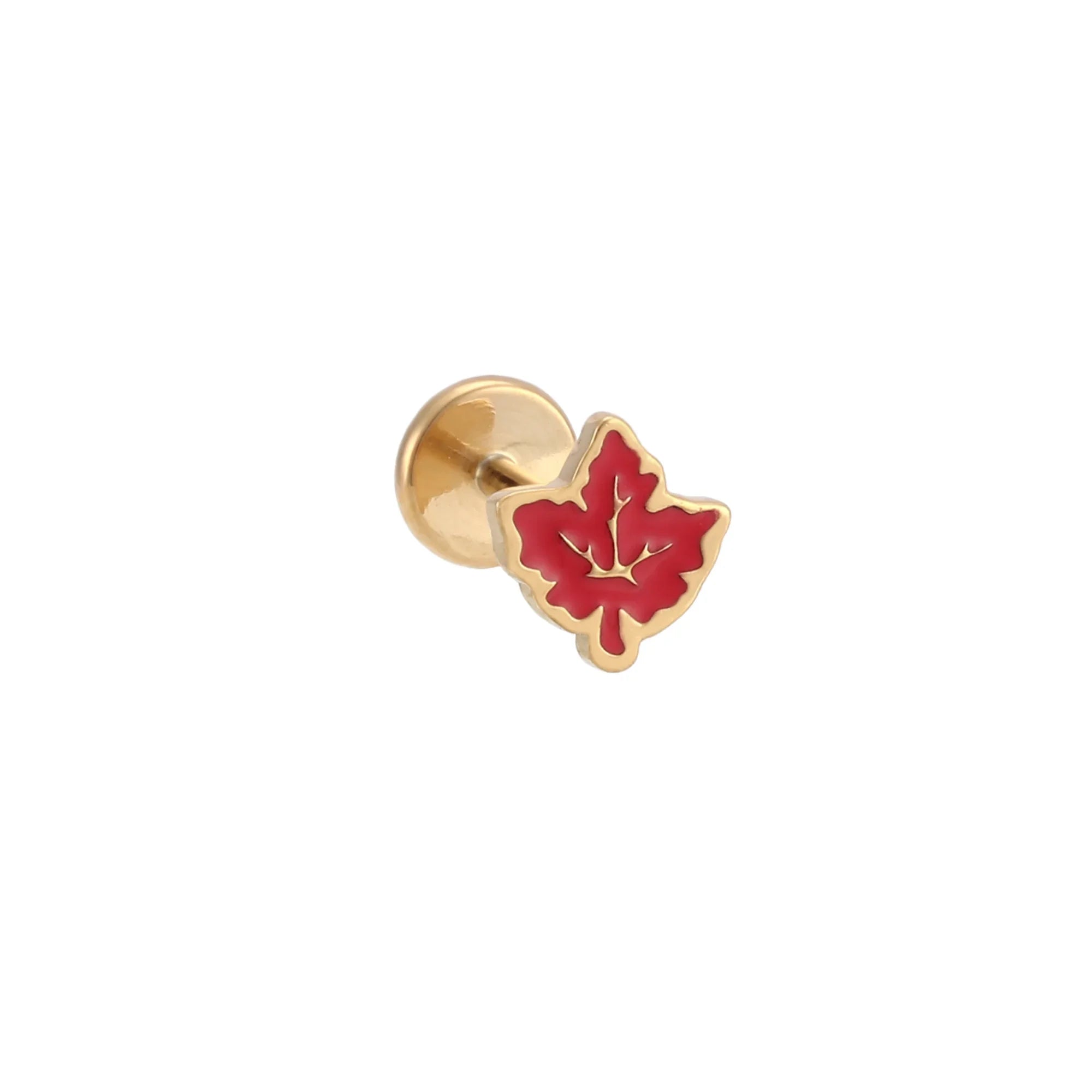 Fall Leaf Enamel Flat Back Stud - Red