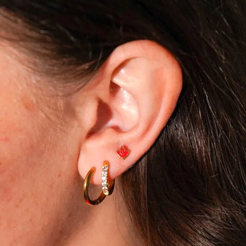 Fall Leaf Enamel Flat Back Stud - Red