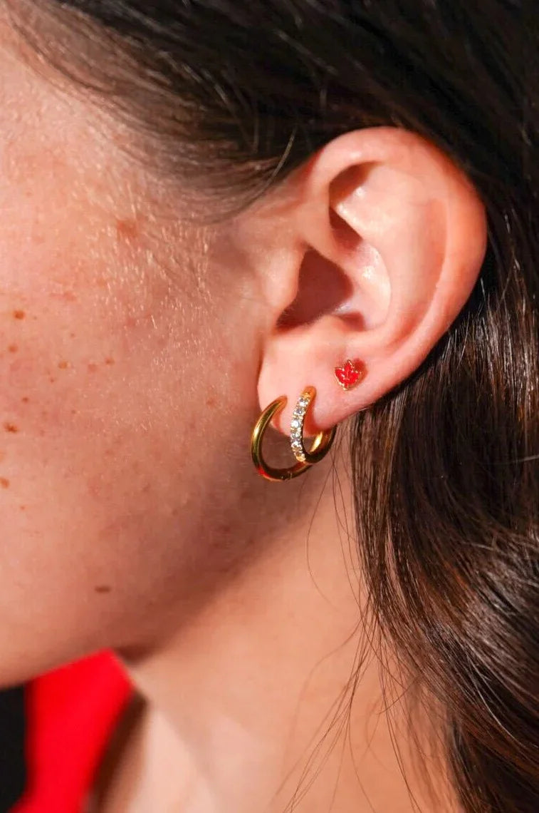 Fall Leaf Enamel Flat Back Stud - Red