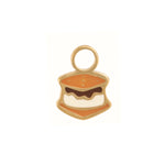 Gold, brown, and white enamel hoop charm that looks like a s'more, on a white background.