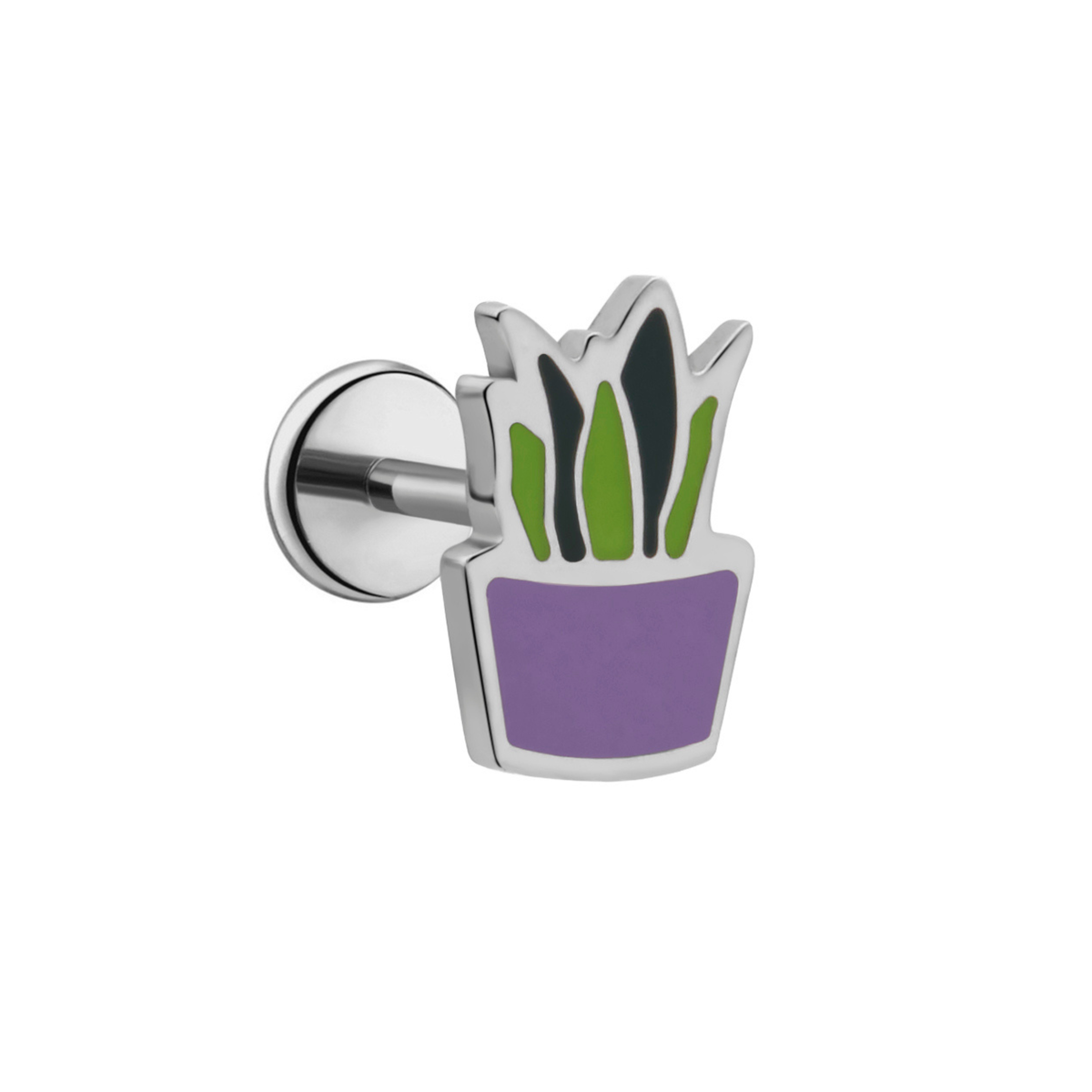 Snake Plant Flat Back Stud - Purple Pot