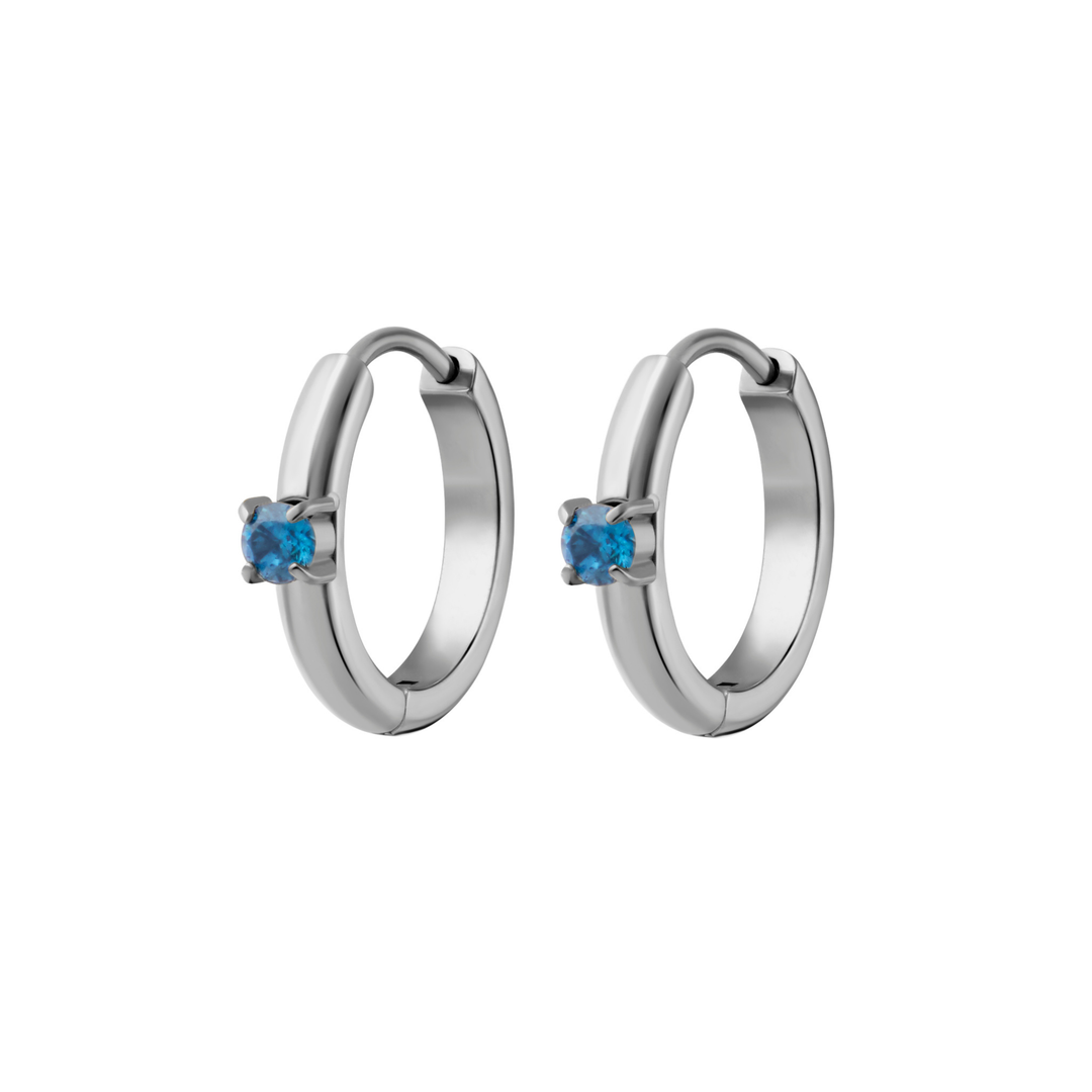 Titanium Solitaire Hoops - Storm Blue