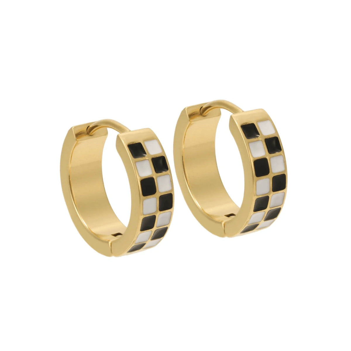 & White Checker Titanium Hoops