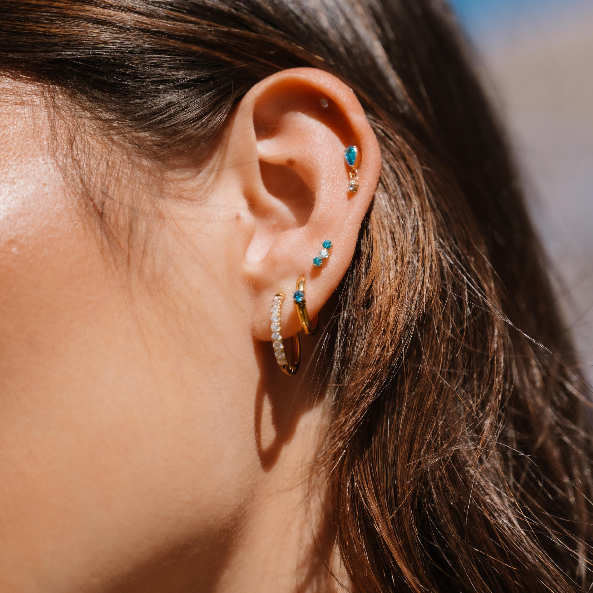 Titanium Solitaire Hoops - Storm Blue