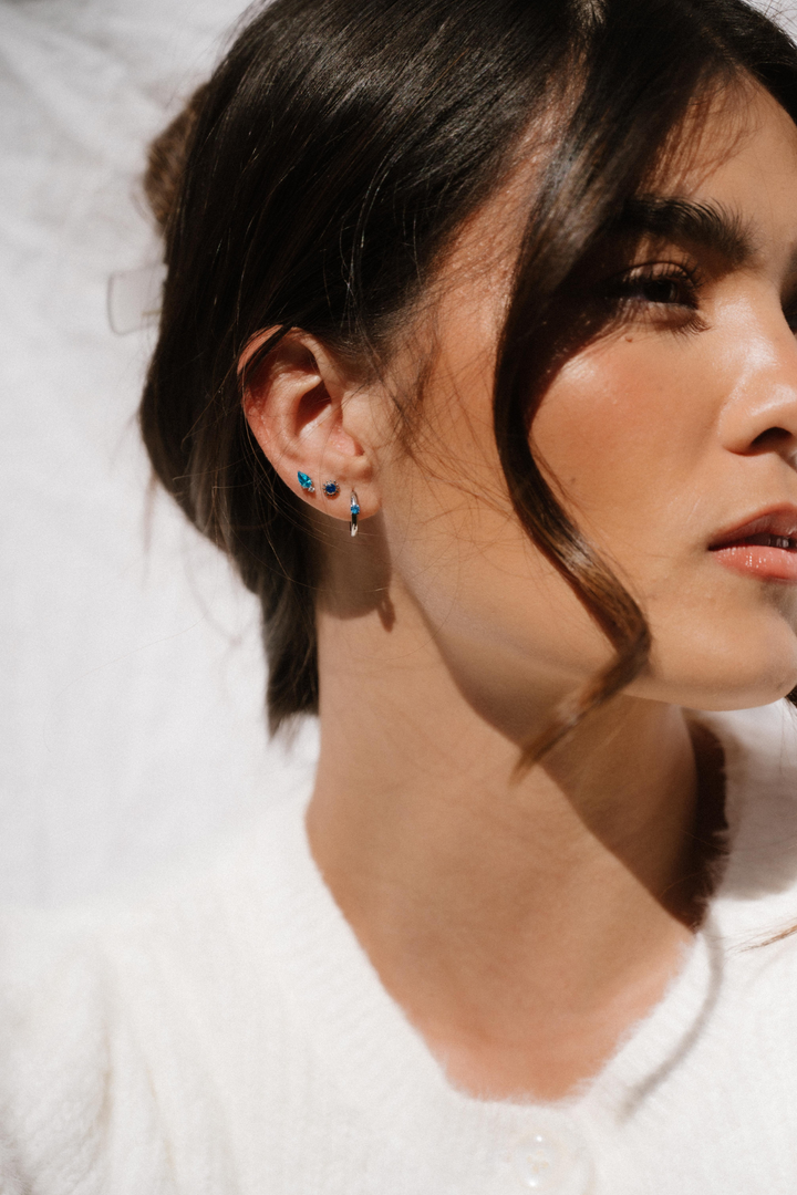 Titanium Solitaire Hoops - Storm Blue
