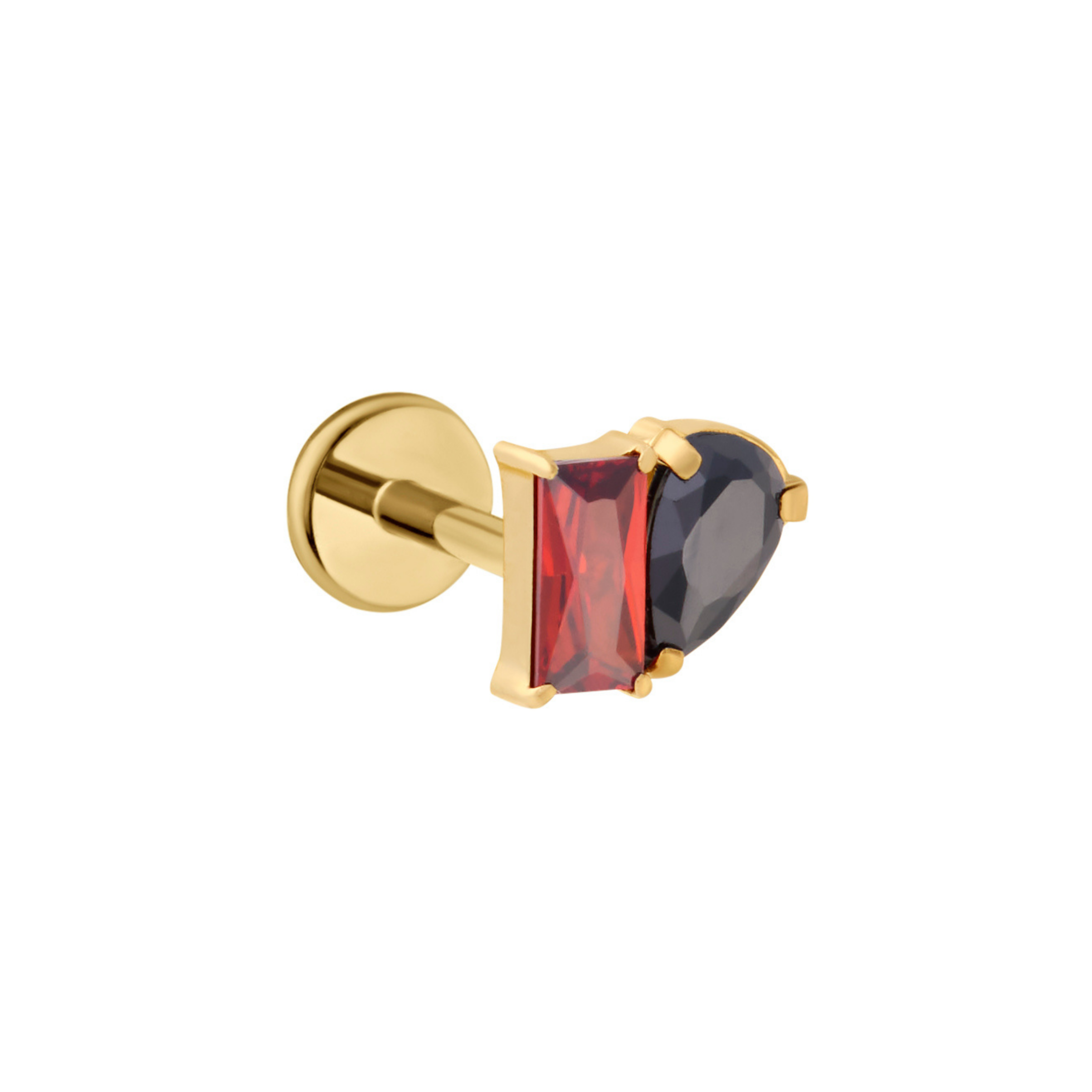 Toi Et Moi Flat Back Stud - Garnet and Onyx