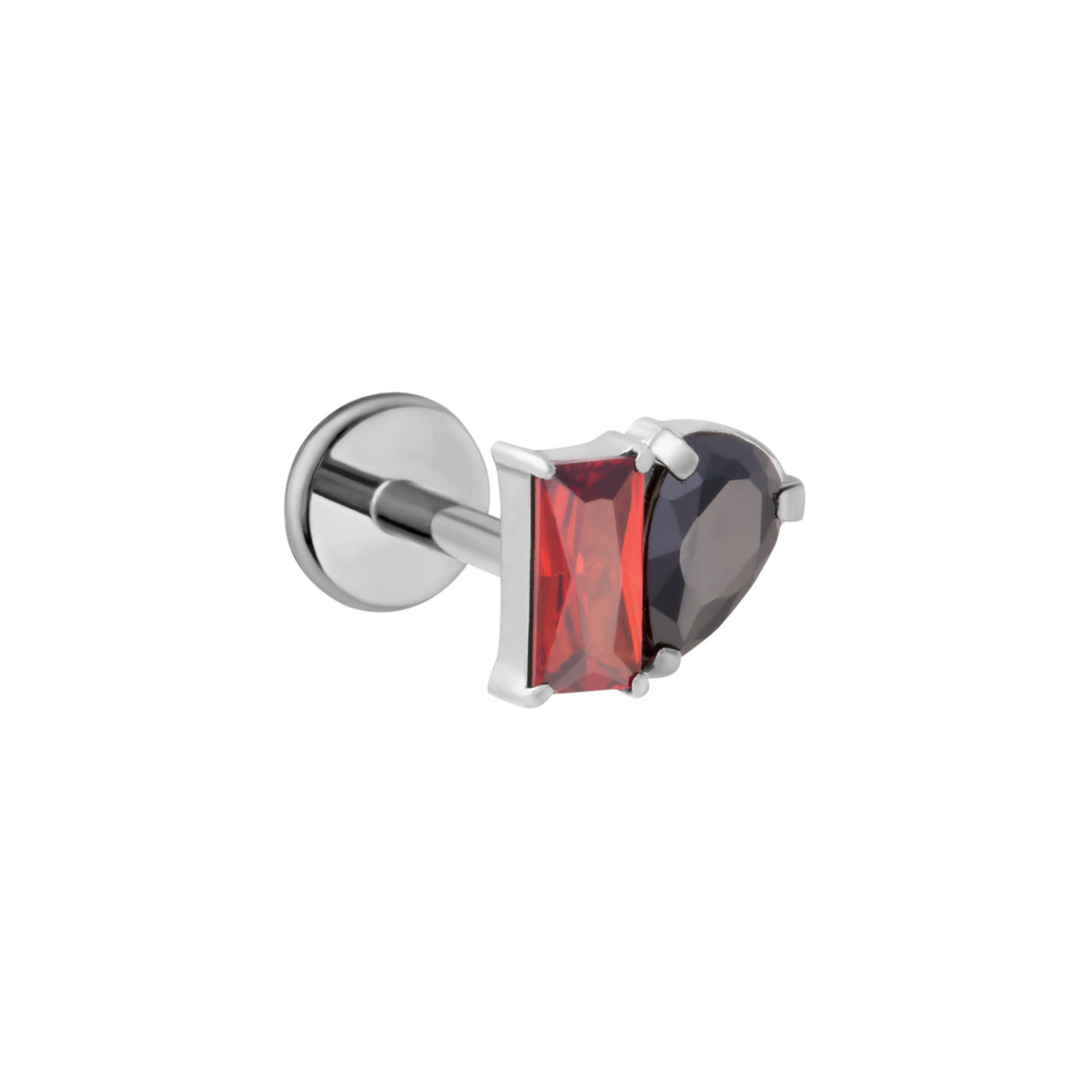 Toi Et Moi Flat Back Stud - Garnet and Onyx
