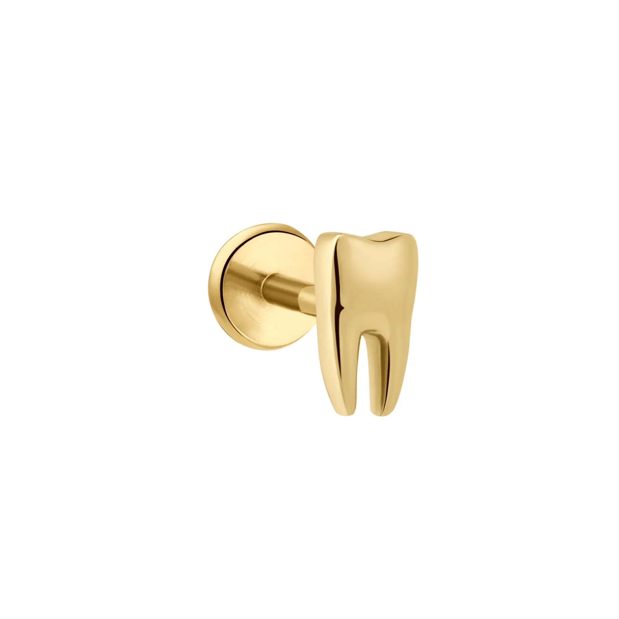 Gold tooth-shaped flat back stud on a white background
