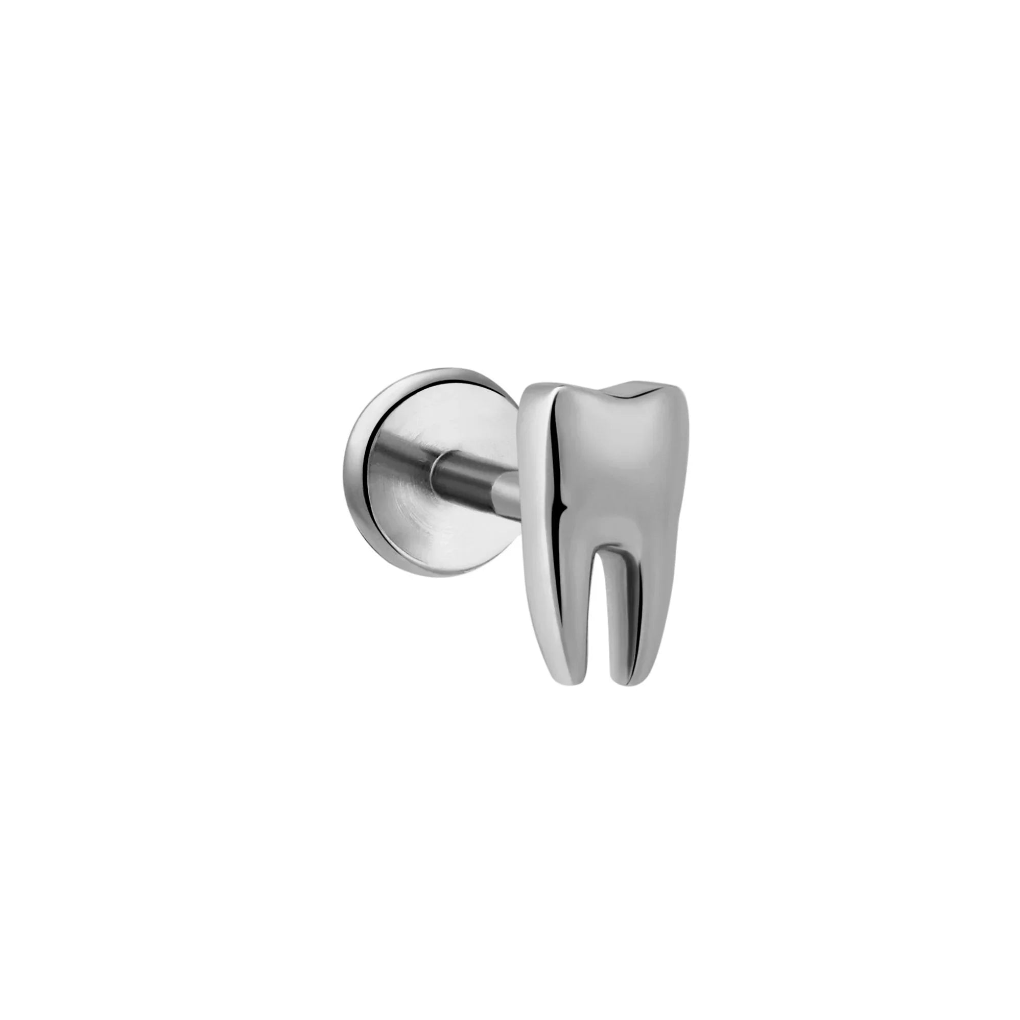 Silver tooth-shaped flat back stud earring on a white background