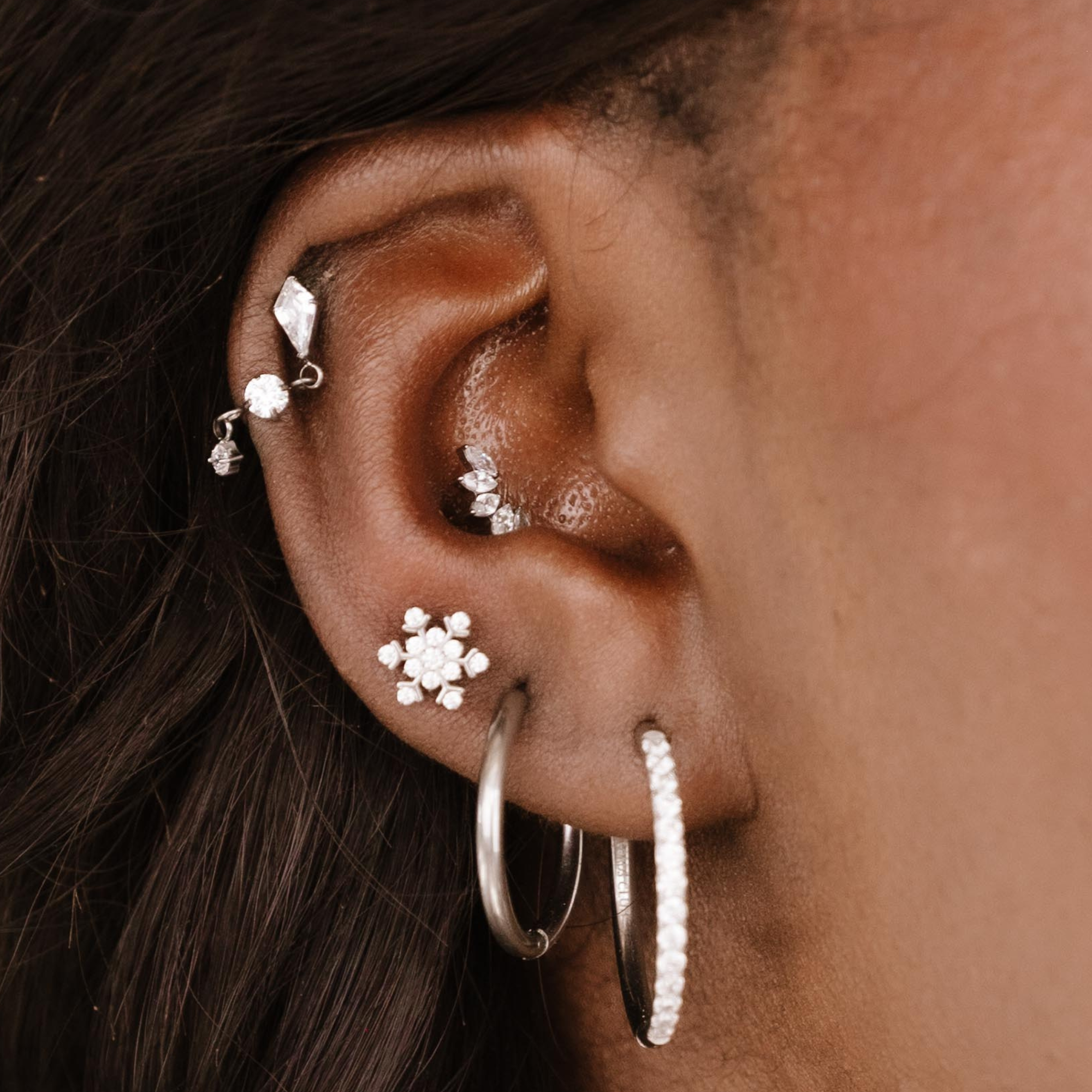 Deco Marquise Fan Flat Back Stud - Clear