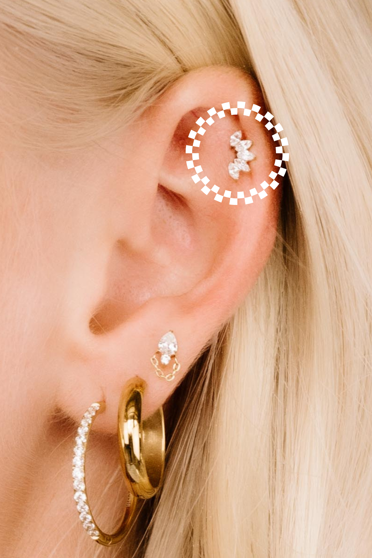 Deco Marquise Fan Flat Back Stud - Clear