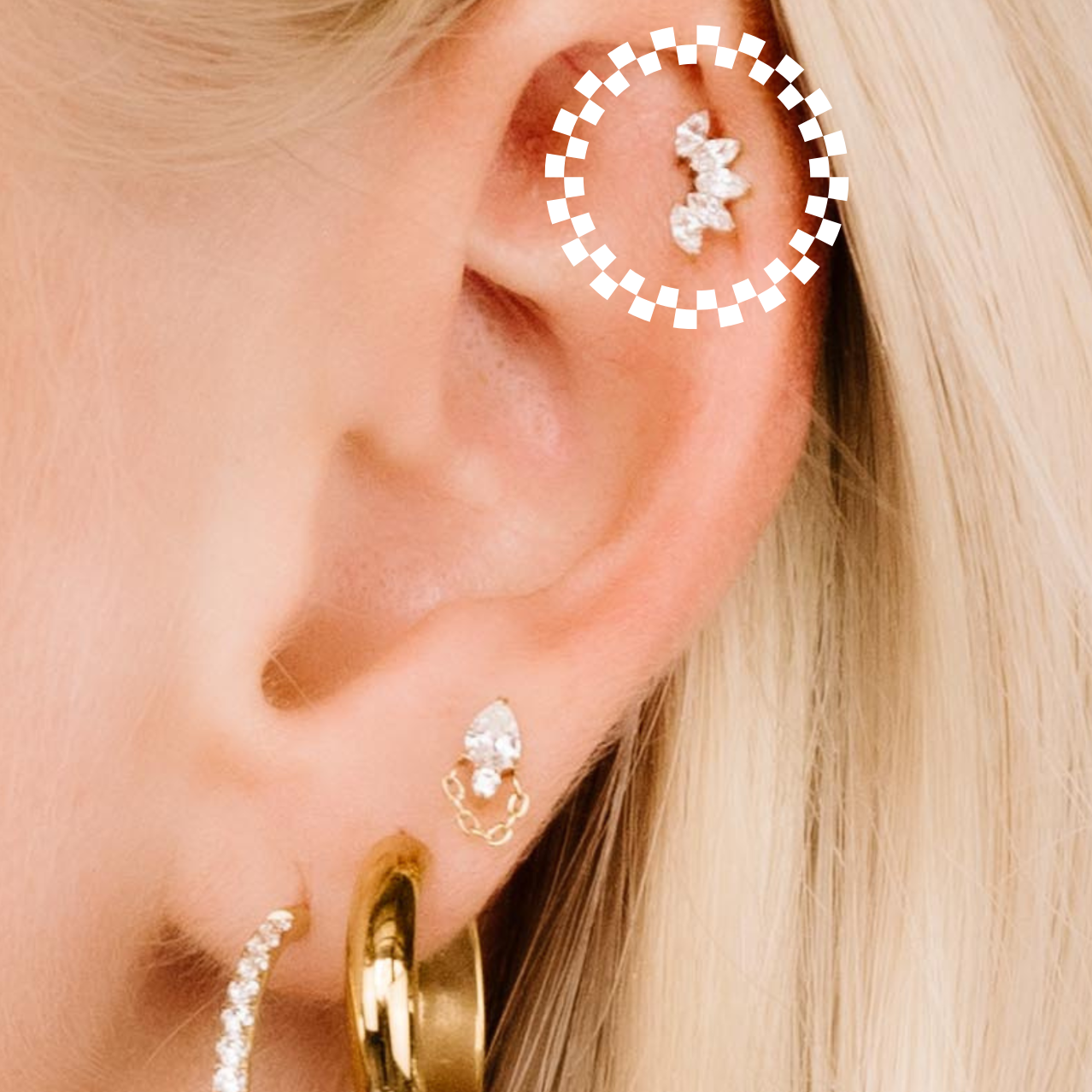 Deco Marquise Fan Flat Back Stud - Clear