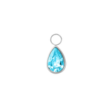 Teardrop-shaped blue gemstone charm on a white background
