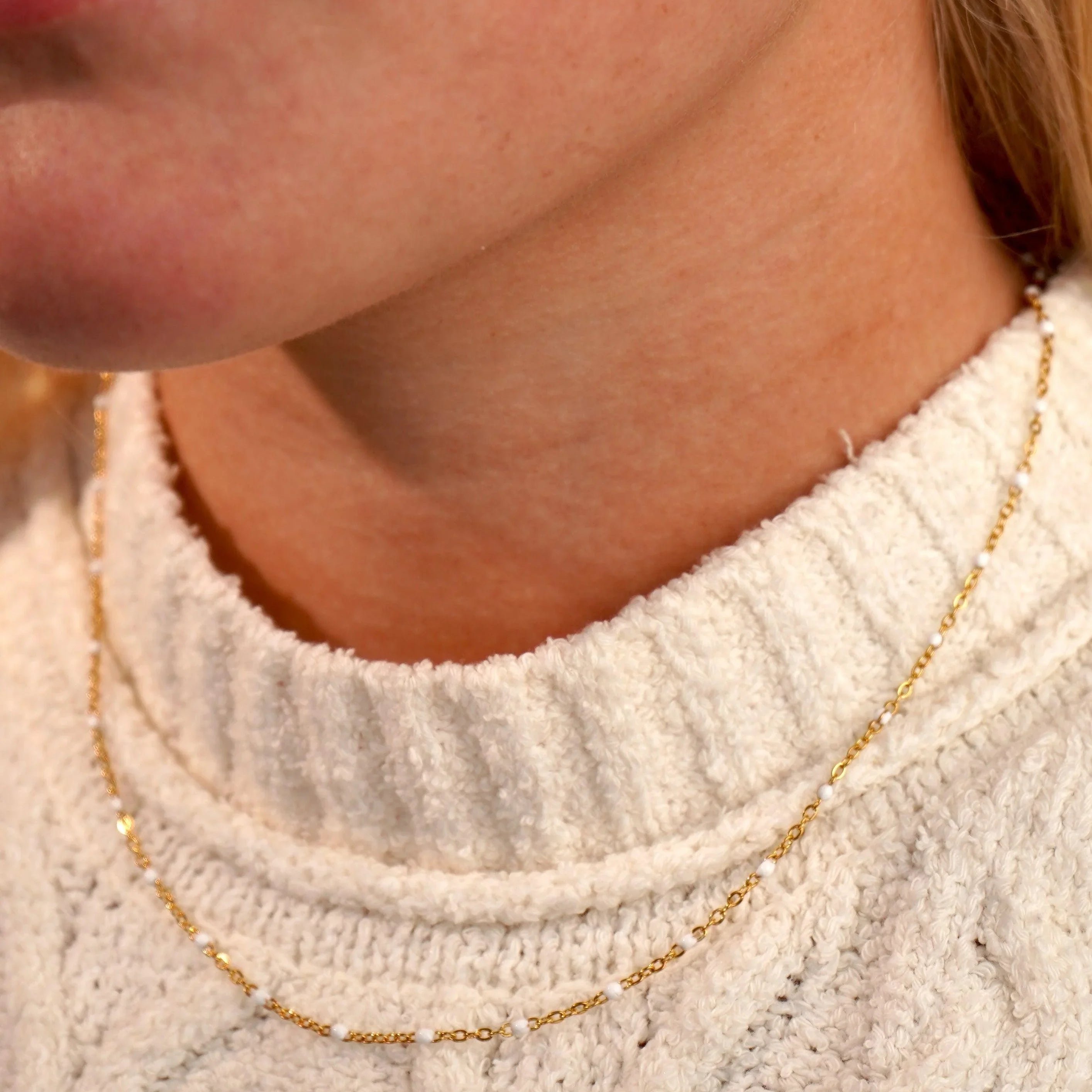White Enamel Dotted Necklace