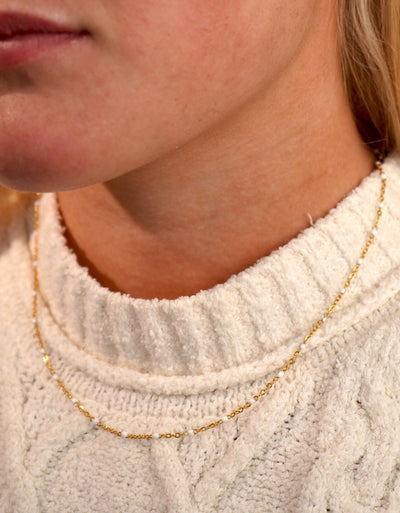 White Enamel Dotted Necklace
