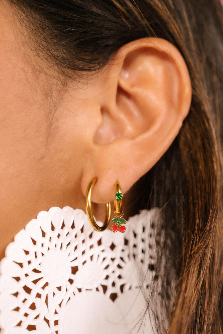 Cherry Heart Enamel Hoop Charm