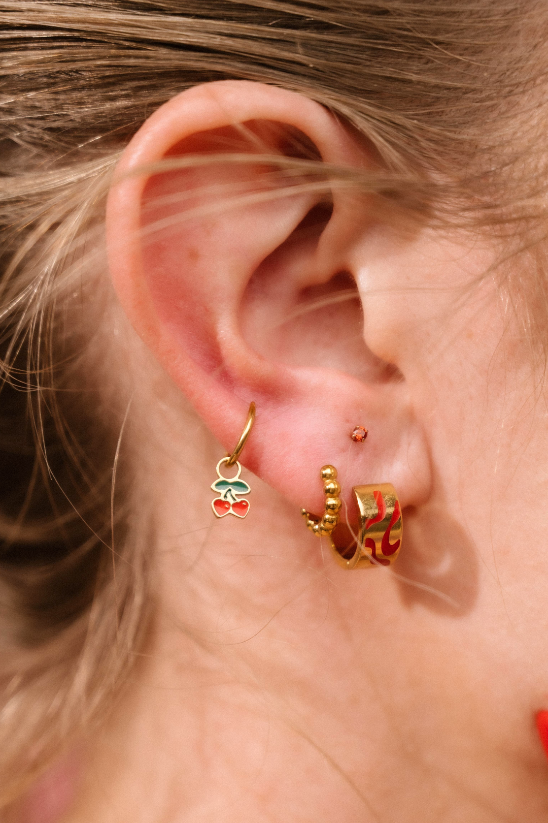 Cherry Heart Enamel Hoop Charm