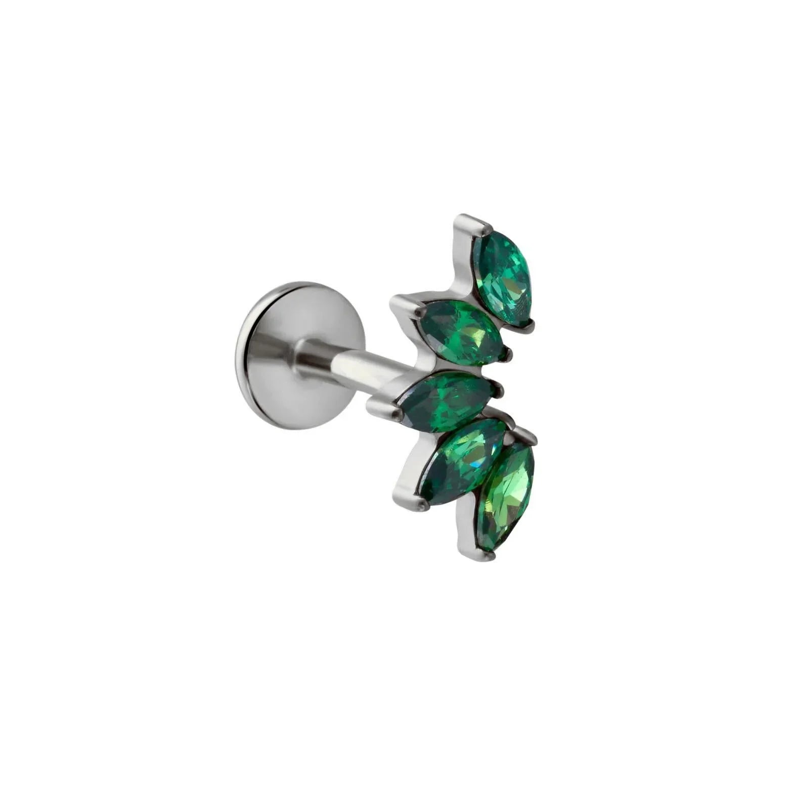 Deco Marquise Fan Flat Back Stud - Green