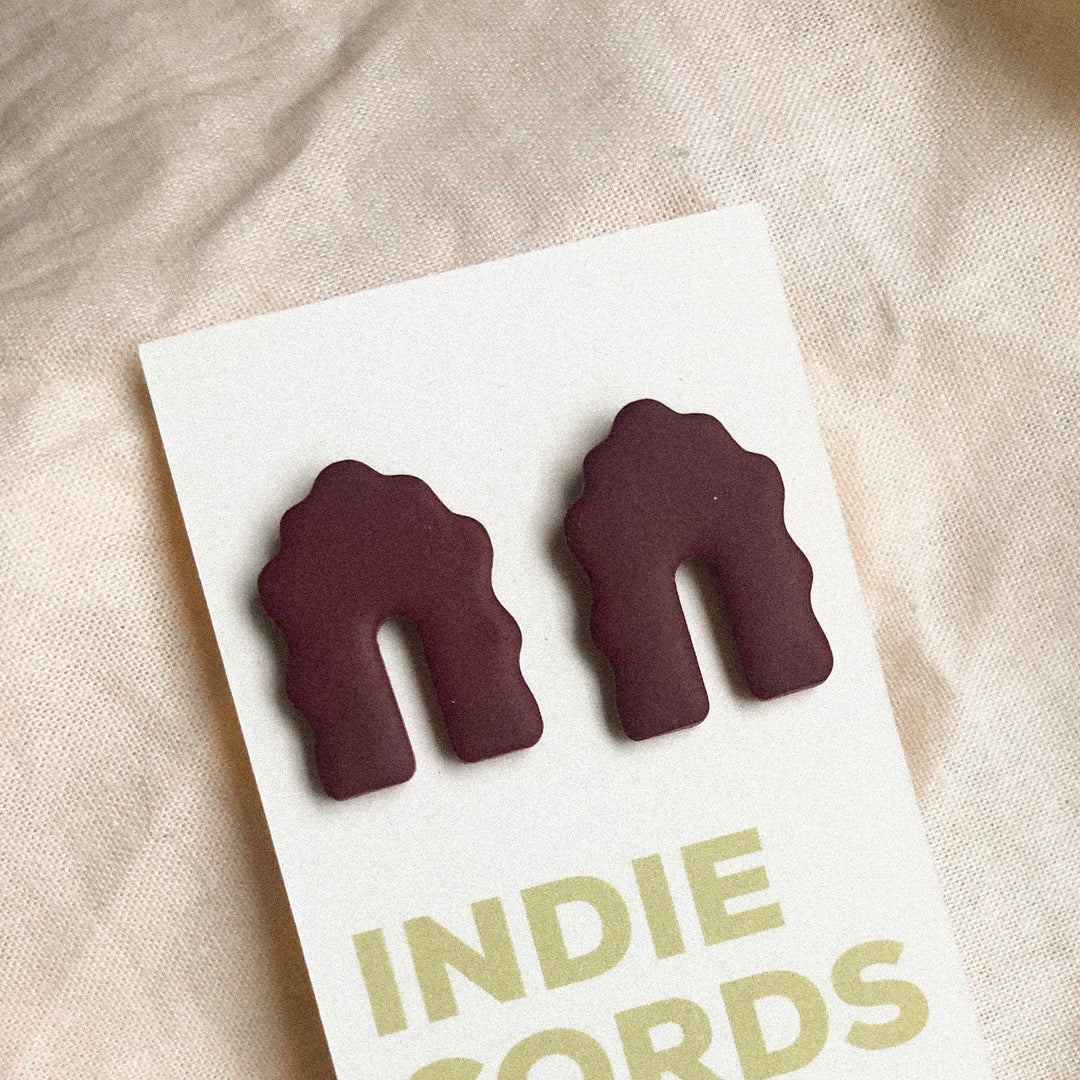 Wavy Arch Butterfly Back Sterling Silver Studs - Merlot