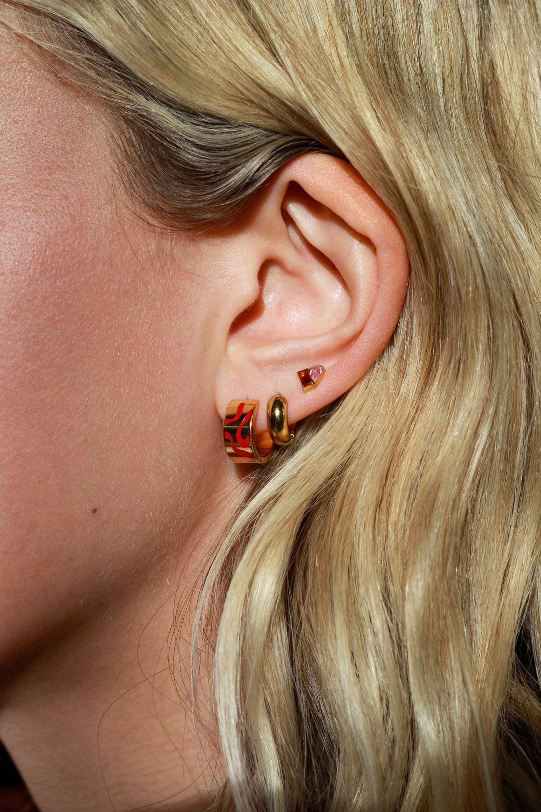 Swirl Titanium Hoops - Cherry Red