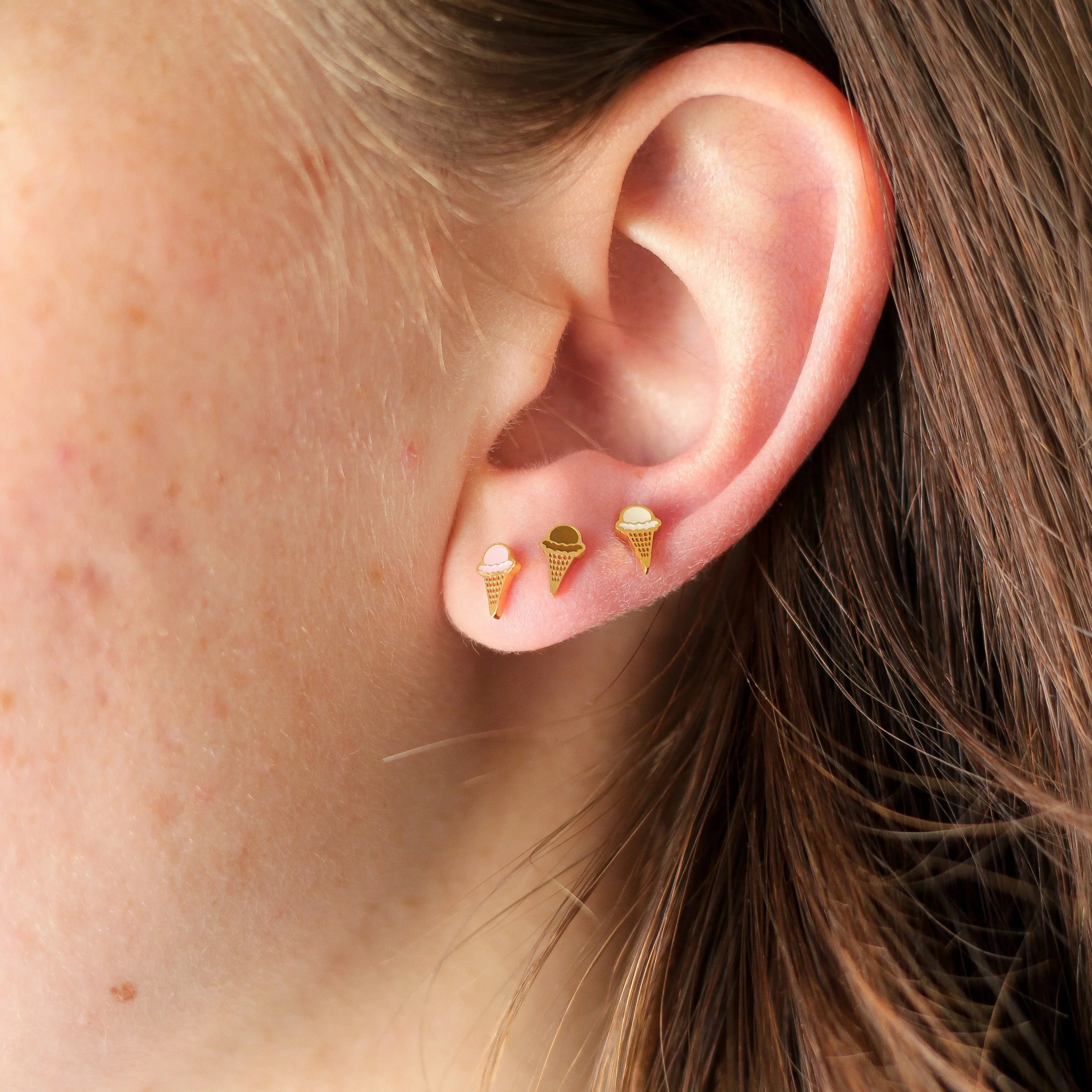 Ice Cream Cone Enamel Flat Back Stud