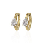 Gold hoop earrings with pear-shaped gemstones on a white background