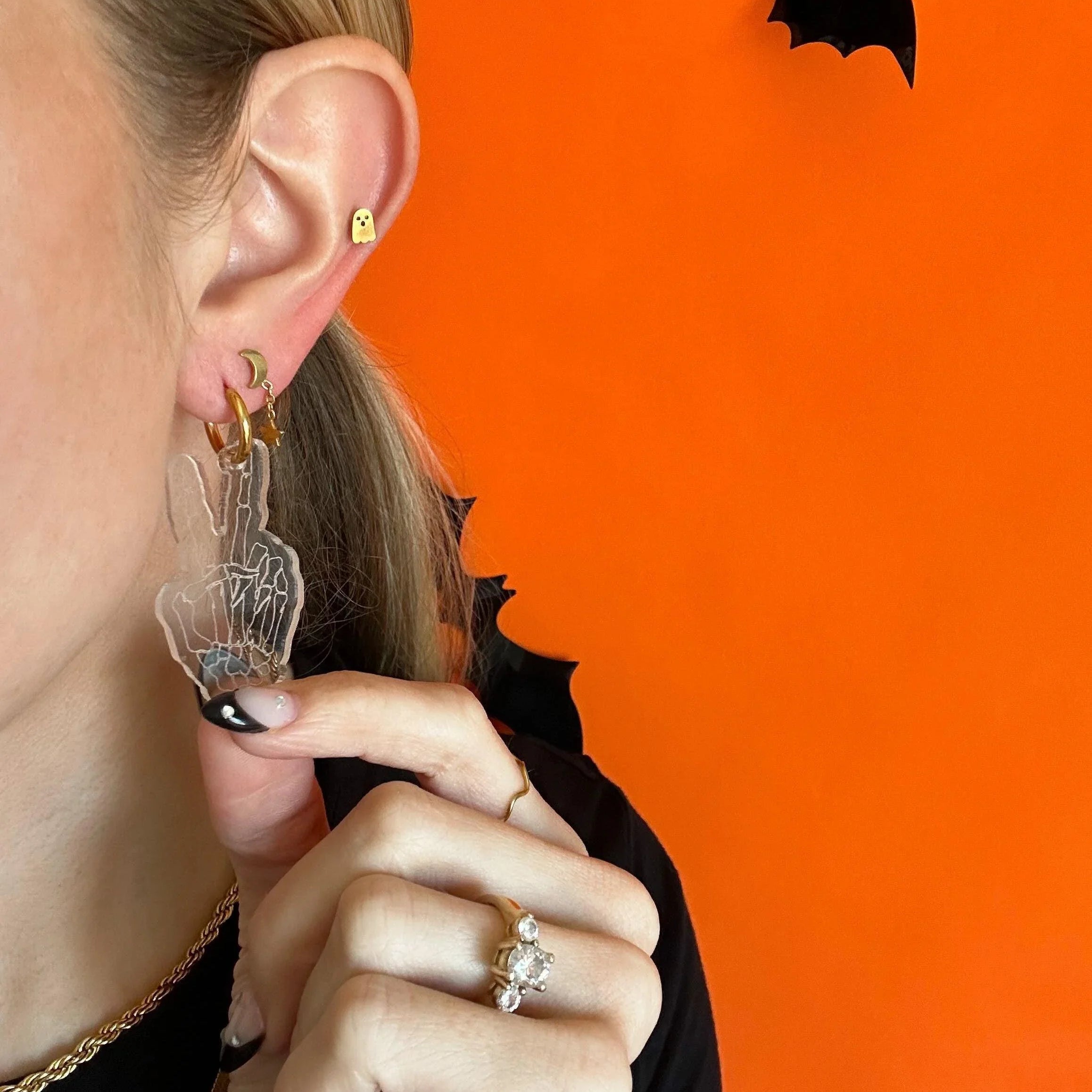 Skeleton Peace Sign Hoops