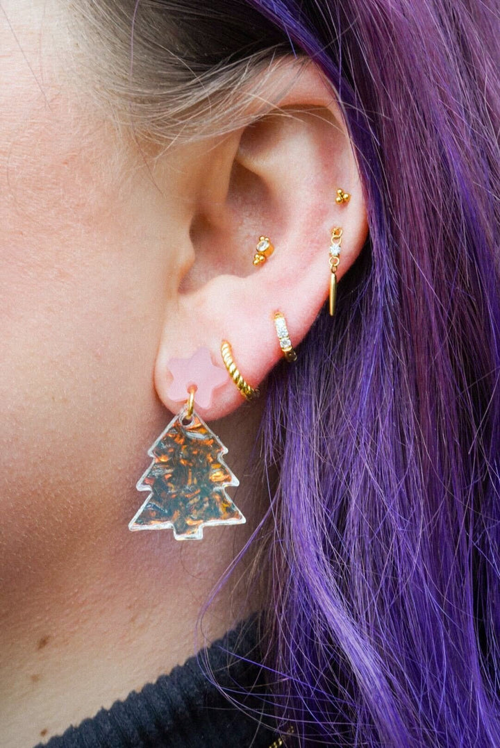 Christmas Cheer Tree Butterfly Back Earrings