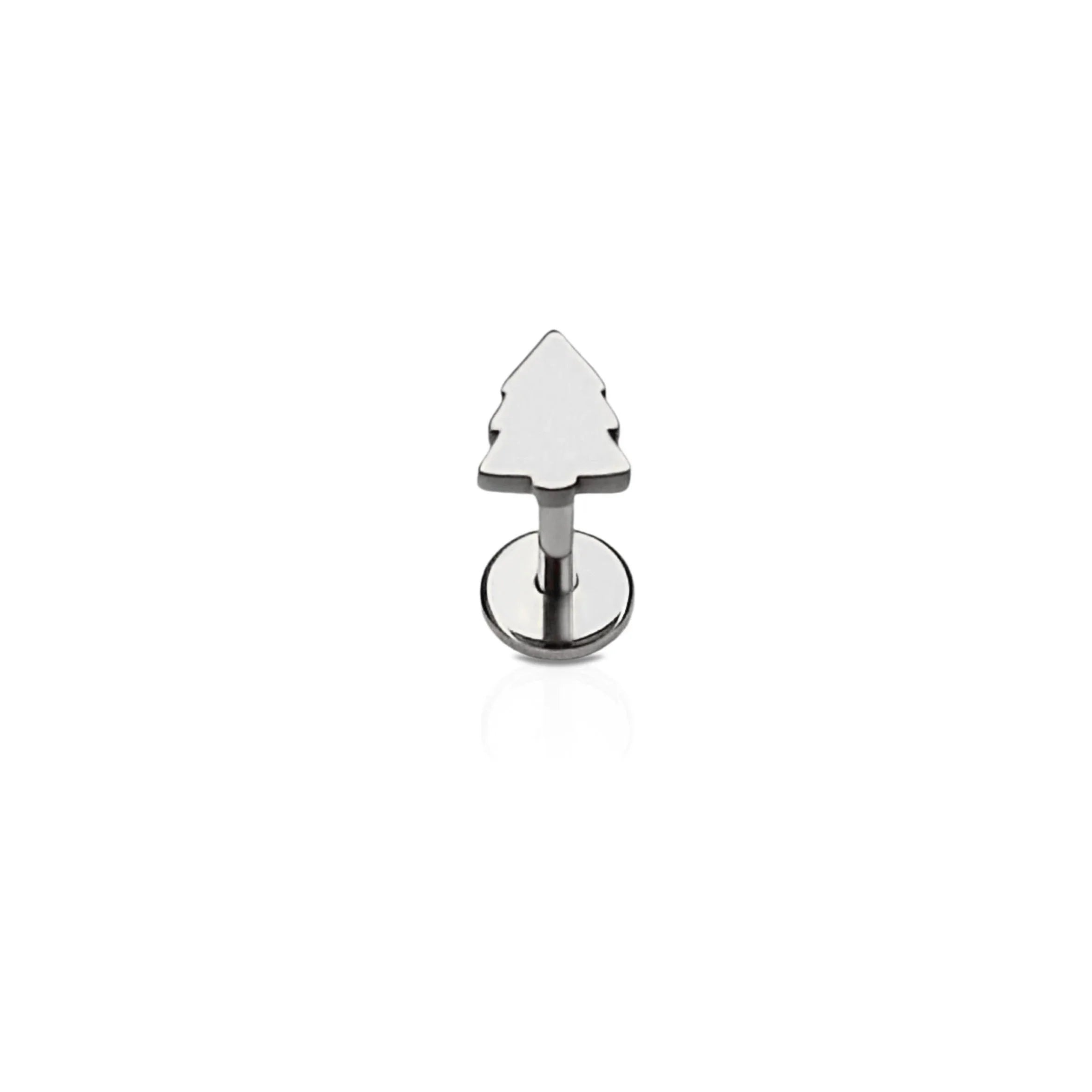 Silver tree-shaped earring on a white background