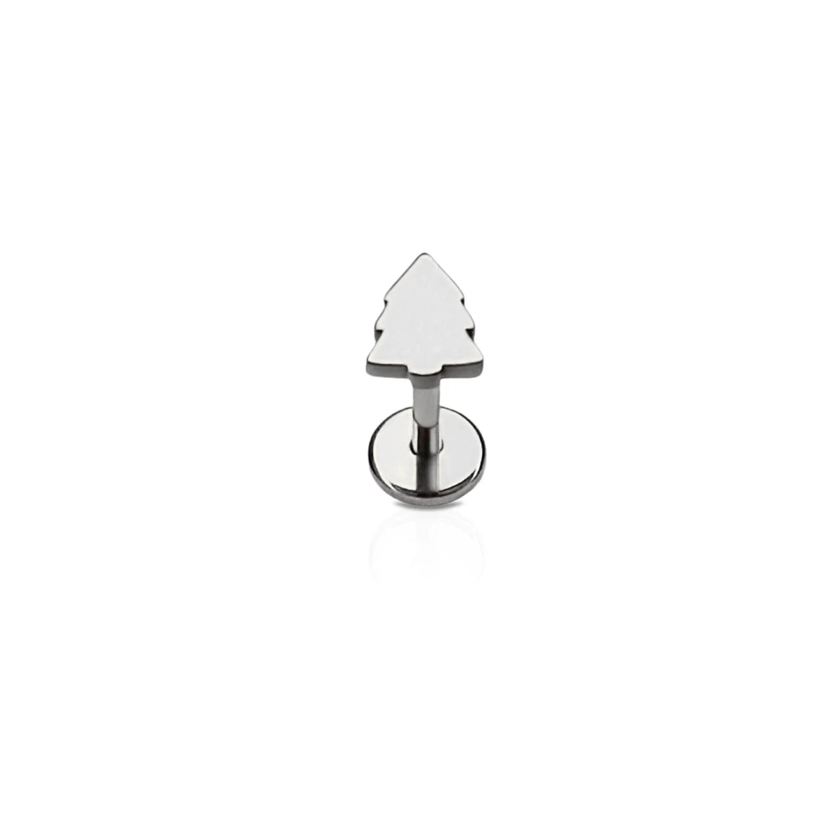 Silver tree-shaped earring on a white background