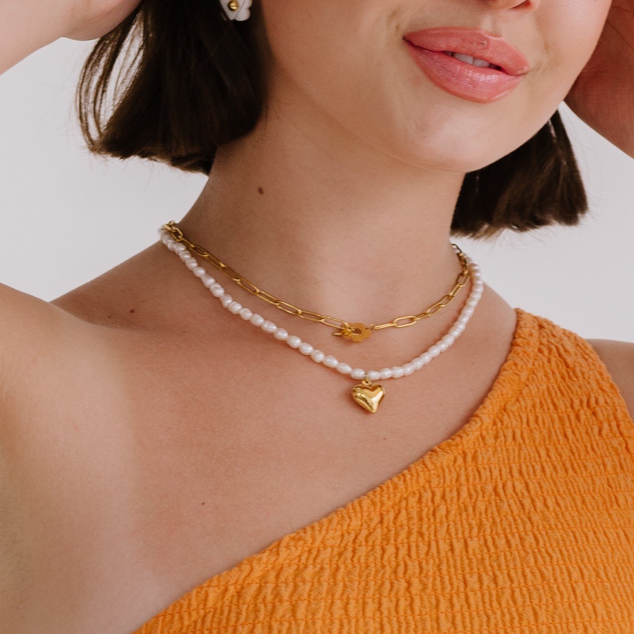 Heart of Gold Pearl Choker Necklace