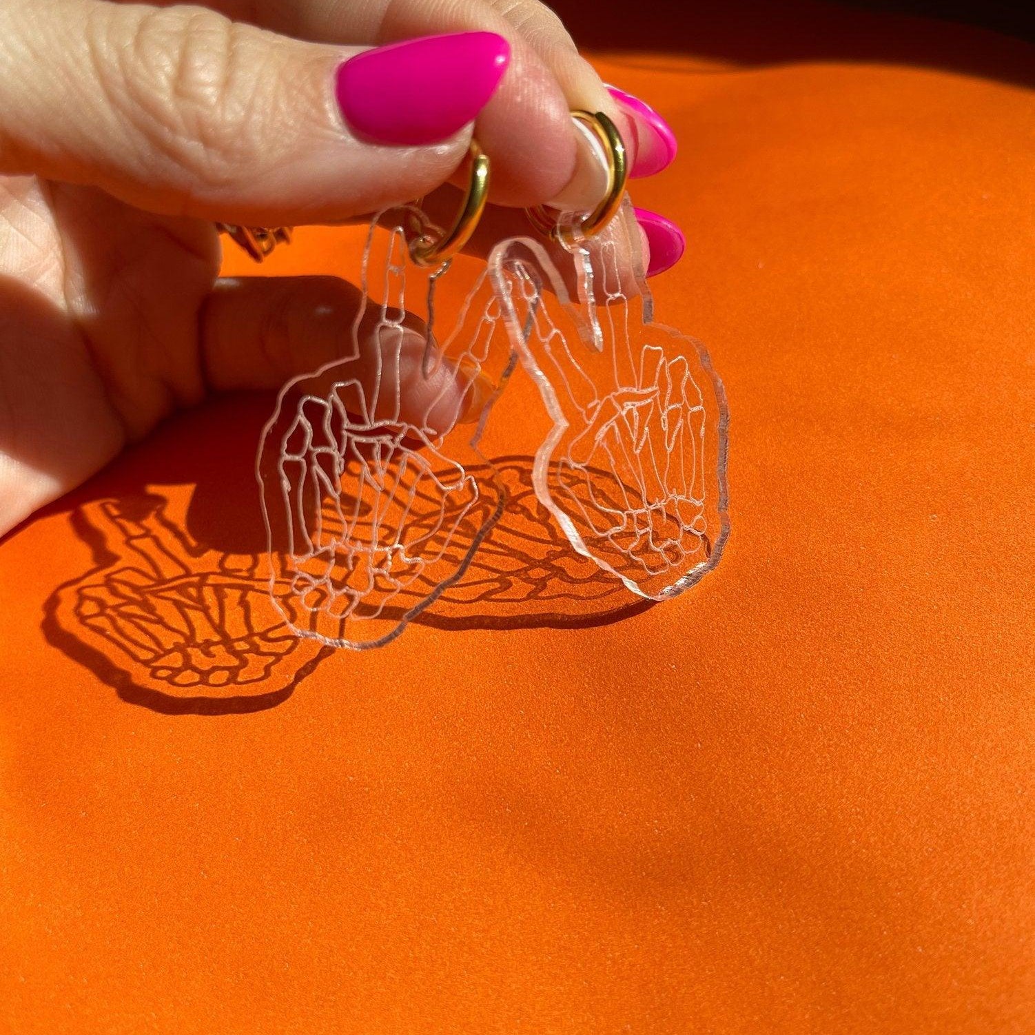 Skeleton Peace Sign Hoops