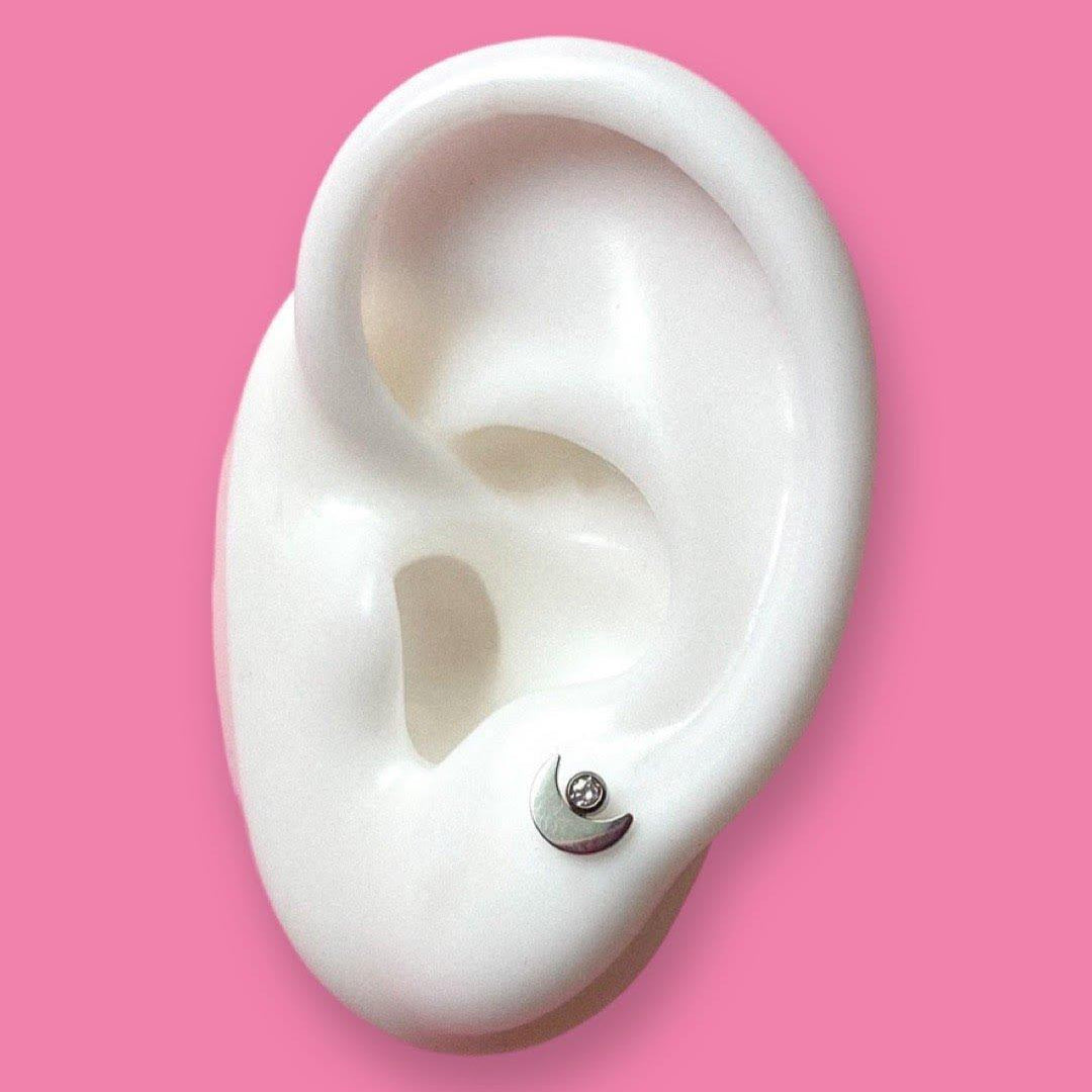 Zirconia Moon Flat Back Stud