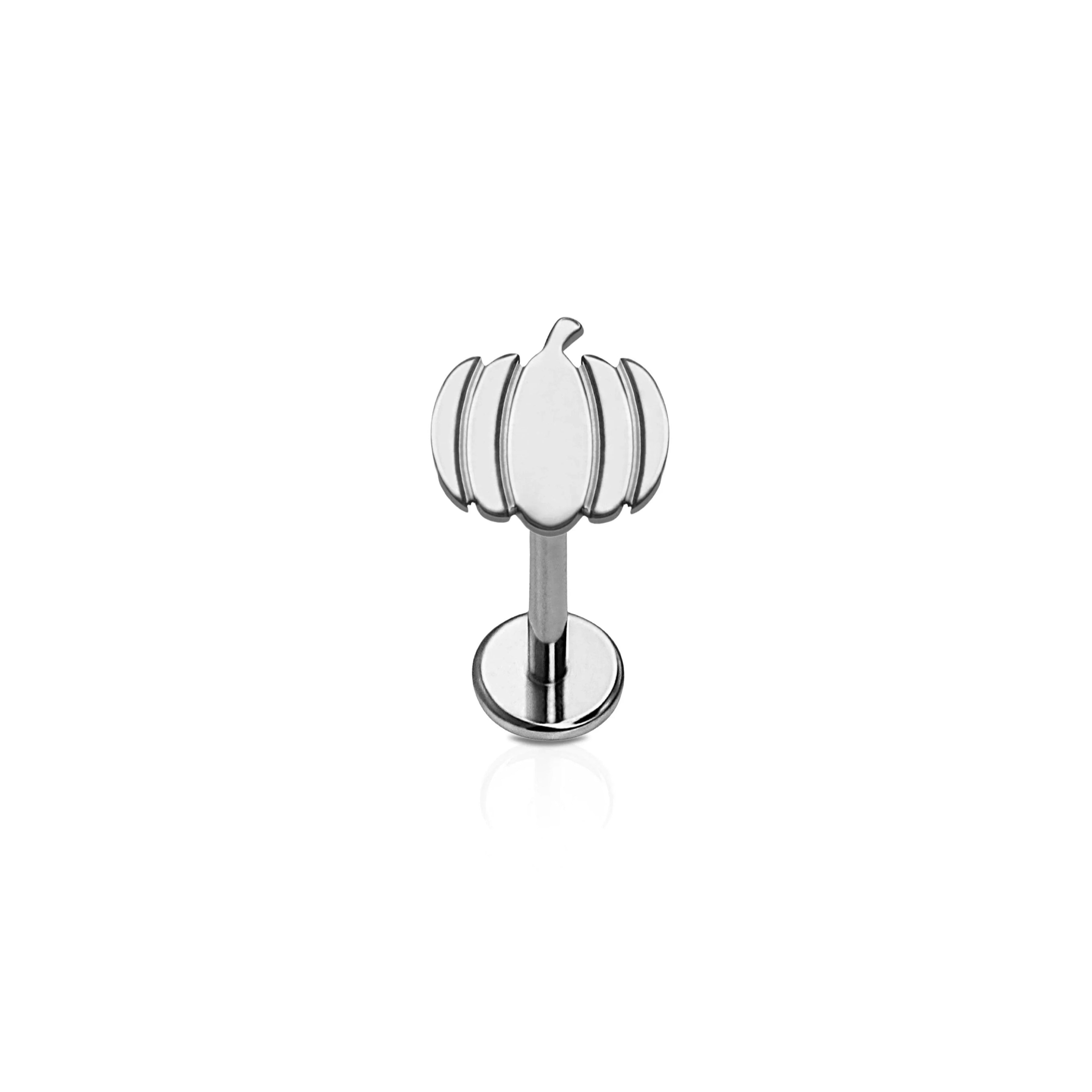 Silver-colored pumpkin-shaped flat back stud earring on a white background